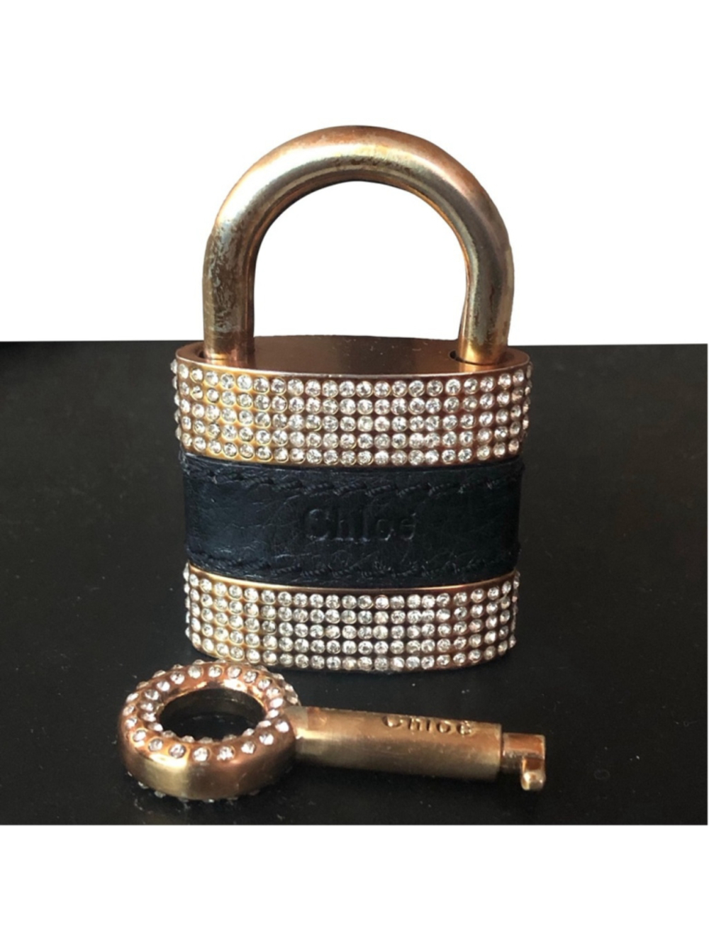 CHLOE PADDINGTON Padlock | Black and Gold with Crystal Lock and Key